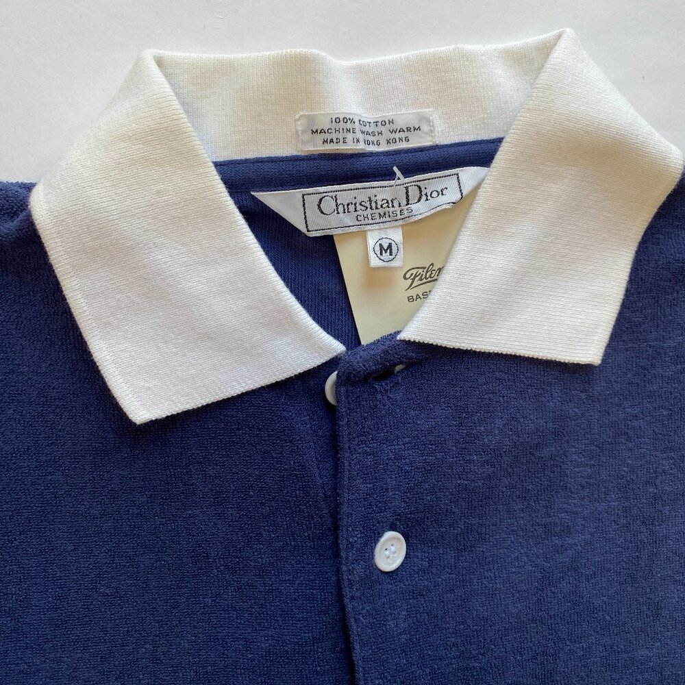 Christian Dior Vintage Terry Cloth Shirt Sz M Blue